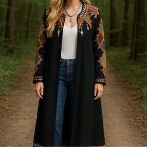 Double D Ranch Black Sweater Coat with Colorful Embroidery
